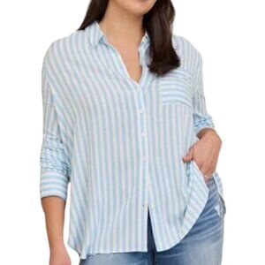TORRID Blue and White Lizzie Rayon Striped Long Sleeve Button Up Shirt Size 1X